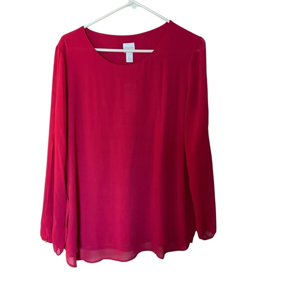 Chico’s Amara Double Layer Long Sleeve Top Red Size 2 (L/12) NWT - Picture 1 of 7